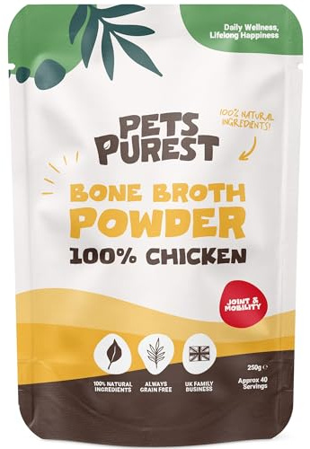 Pets Purest Bone Broth for Dogs & Cats, 250g Chicken Bone Broth Powder for Dogs & Cats. Supports Joints, Digestion, Immunity & Healthy Skin and Coat