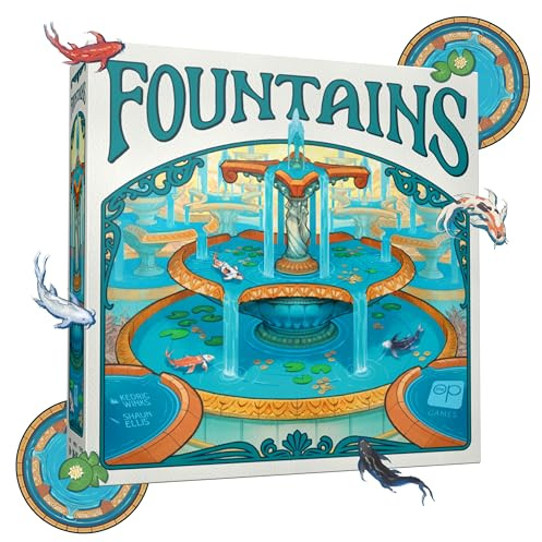 Fountains Board Game, Competitive Tile-Laying Strategy Game, Stunning Art Nouveau Aesthetic, 1-5 Players, Unique 3D Stacking & Drafting, Family & Gamer-Friendly, Ages 10+, 30-45+ Min Play Time
