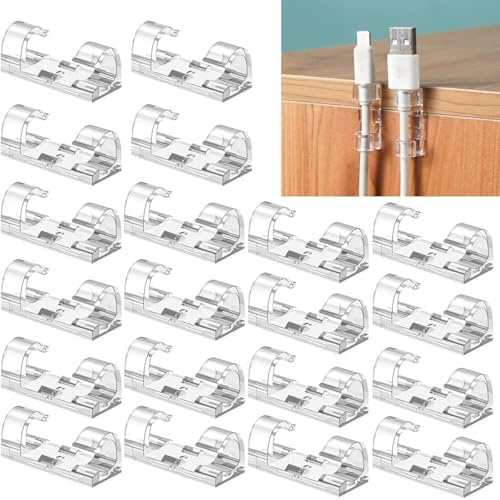 100pcs Cable Clips with Strong Self-Adhesive, Self Adhesive Cable Clips for Cable Management, Electric Wire Organiser, Transparent Acrylic Adhesive Cable Clips