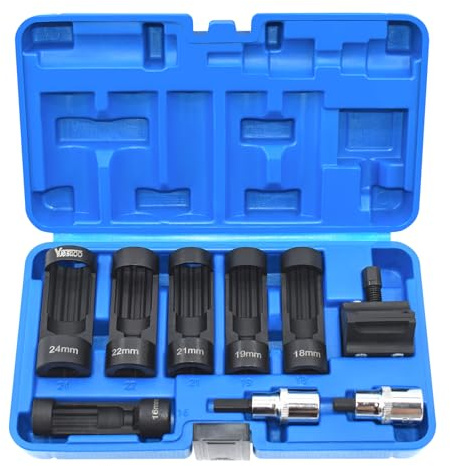 Yuesstloo 9pc Strut Nut Socket 16mm 18mm 19mm 21mm 22mm 24mm with 12 Point 1/2 Drive, Suspension Strut Spreader Socket Tool Kit Shock Absorber Tool Suspension Strut Split Hub/Knuckle Spreader Tool