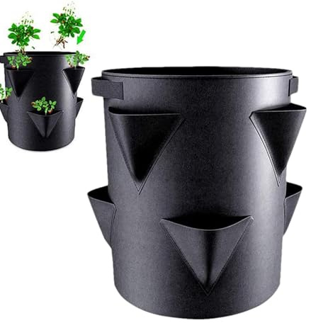 Pflanzturm Pflanzgefäße Für Den Außenbereich, Erdbeertopf Mit 6 Seitentaschen-Pflanzgefäßen, Erdbeerpflanzentasche, Erdbeertopf Outdoor, Tragbar, 7 Gallonen, Erdbeeren Pflanzen Topf, Pflanztöpfe