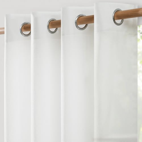 Softalker Leinen Gardinen Wohnzimmer Modern Vorhänge mit Ösen Vorhang Weiße Gardine Schlafzimmer 160 cm Hoch Fertiggardinen Ösenschal 140 cm Breit für Gardinenstange Sheer Curtains & Drapes,2er Set
