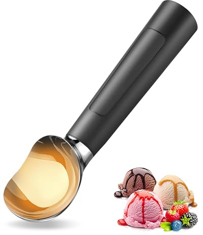 Circuiliving Heated Ice Cream Scoop, USB Rechargeable Electric Scooper with LED Display, Heats to 158°F for Hard Ice Cream, Easy for Seniors & Kids, IP67 Waterproof – Black