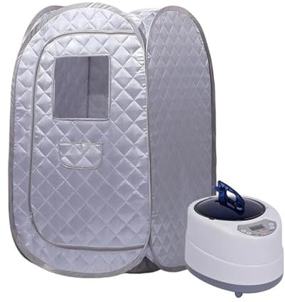 ERSINIAN Générateur de Vapeur pour Sauna Domestique, Sauna Portable pour Tout Le Corps, saunas à Vapeur Portables Pliables avec cuiseur Vapeur 2 L 1000 W, Spa Domestique (Ensemble argenté)