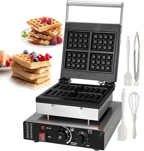 Commercial Waffle Iron with Dual-Sided Heating, Adjustable Timer & Temperature Control, Ideal for Bakeries, Tea Rooms, and Food Stalls