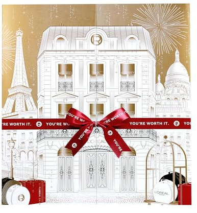L'Oréal Paris 2025 24-Day Festive Beauty Advent Calendar Gift Set, Iconic Makeup, Skincare & Haircare Favourites, Giftset with Mascara, Lip Gloss, Lipstick, Skin & Hair Essentials, Worth Over £240