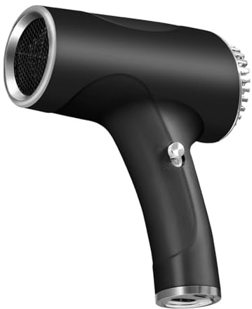 Asciugacapelli senza fili per donna con batteria, asciugacapelli ricaricabile con caricabatterie USB, asciugacapelli a vento caldo/freddo con batteria per viaggi, campeggio, scuola(Black)