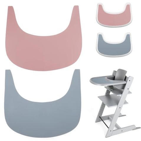 Hochstuhl Tischset,2 Stück strapazierfähiges Hochstuhl Platzset Silikont, für Tripp Trapp Hochstuhl Zubehör, Geeignet für Tripp Trapp Hochstuhl Tablett (Grau/Rosa)