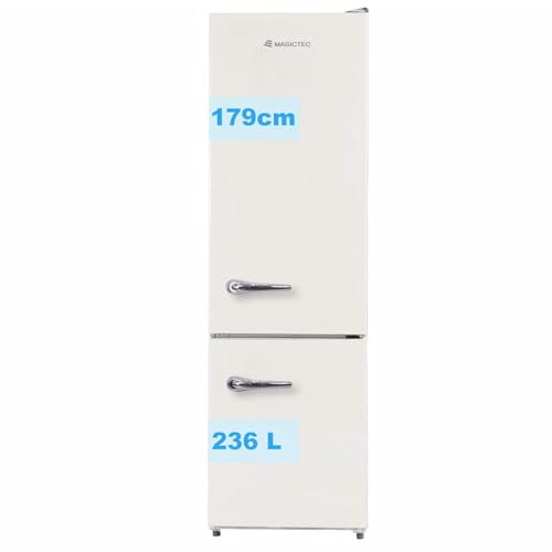 magictec 【Premium】 Retro Kühlschrank Mit Gefrierfach Vintage 179cm,【Total NoFrost Plus 】, 236L (168L/68L Gefrierfach) | Kühl Gefrierkombination Freistehend Retro | Elektronische Steuerung | Creme