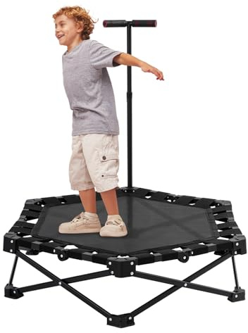 Fitness Trampolin mit Griff, Faltbar Mini Trampolin Tragfähigkeit 150 KG 3 Verstellbare Handgriffstufen Stabiler und Leiser für Kinder und Erwachsene