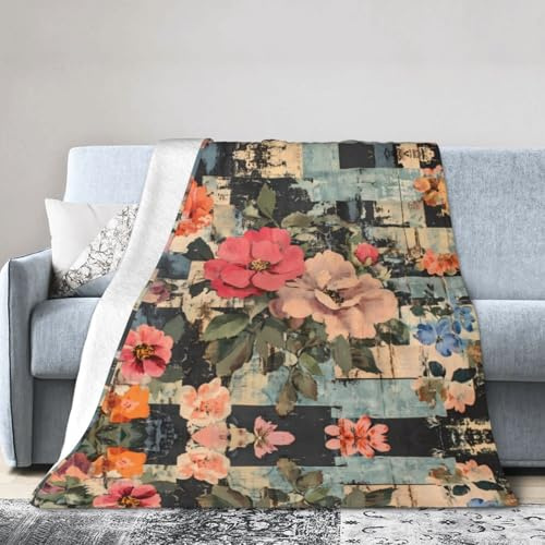 WZYWHJ Coperta morbida 101,6 x 76,2 cm, anallergica, compatta, pieghevole, leggera, resistente, retrò, floreale, patchwork