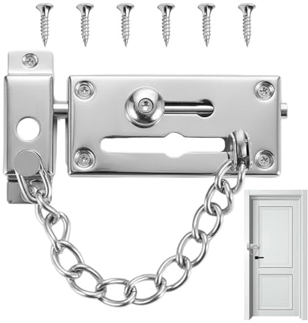 Door Chains for Front Door, Heavy Duty Door Security Chain with 6 Screws, Narrow Design Door Limiter, Silver Door Chain Lock for Enhanced Apartment Security, Childproofing and Rental Property Safety