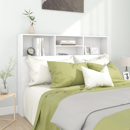 Qnhdfrt Kopfteil Bett 140 cm mit Ablagen weiß, Holzwerkstoff, modernes Wandregal Headboard for Bedroom Stauraum, 140 x 19 x 103,5 cm