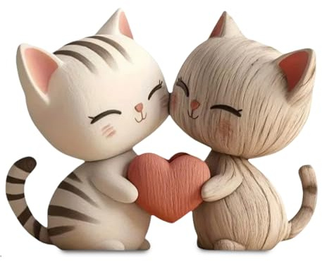 Yoljun 2D Holz-Katzenpaar-Figur, Katzen Deko, Holz Deko, Katzenskulptur, Kleine Holzfiguren Für Zuhause und Büro, Einzigartiges Katzen Geschenk für Katzenliebhaber (Holzfarben)