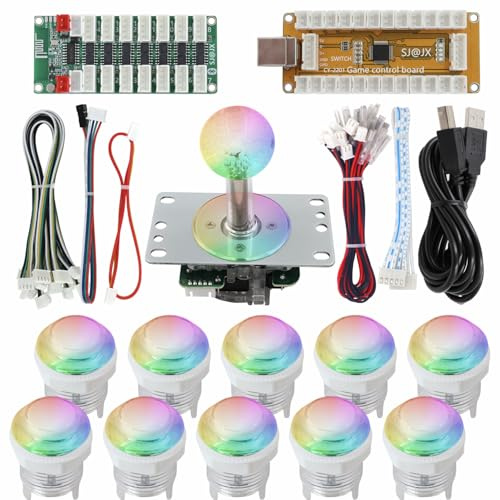 SJ@JX Arcade - Kit de codificador USB con botones LED RGB y joystick Sanwa de 4/8 vías, interruptores negros mecánicos, controlador Plug & Play para Nintendo Switch, PS3, PC
