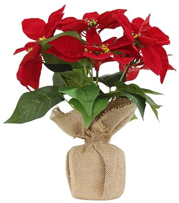 Fyearfly Künstliche Weihnachtssterne, Jute, Topfpflanze, Tischdekoration