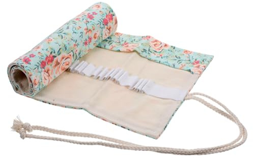 FOMIYES Große Bleistiftrolle aus Canvas mit Blumenmuster Zusammenrollbares Federmäppchen zum Zeichnen und Malen Platzsparend und Organisation von Schreibwaren