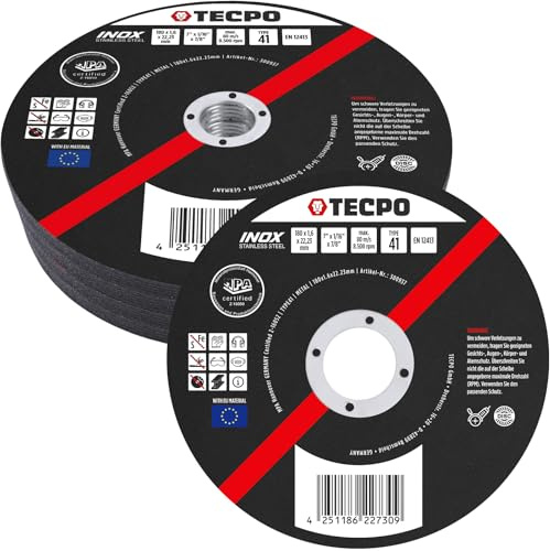 TECPO Lot de 20 disques à tronçonner - Diamètre : 180 mm - Pour meuleuse d'angle - Disques flexibles pour acier, métal et acier inoxydable (INOX) - 1,6 mm - 22,23 mm