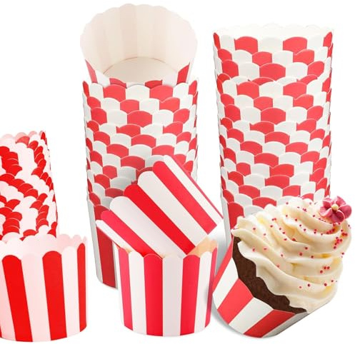 100 moldes de papel para magdalenas, moldes de papel para hornear, diseño de rayas, para cupcakes, para bodas, cumpleaños, fiestas