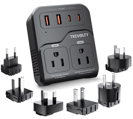 TREVOLTY 2000W Voltage Converter US to Europe, 220V to 110V Converter for Hair Dryer, 7-in-1 European Travel Plug Adapter with 3AC/2USB-A/2USB-C (Black)
