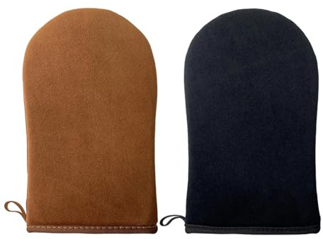 Tanning Mitt, Self Tan Mitt for Even Application, Fake Tan Applicator with Smooth Finish, Two Gloves Set with Black and Caramel Colors, 21.0 * 13.0cm Size for Daily Skincare Routine