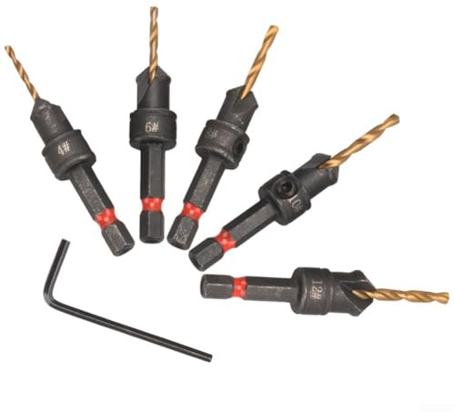 Juego de brocas avellanadas ajustables con vástago hexagonal para carpintería, brocas avellanadoras de metal de 5 piezas con llave, compatible con taladros manuales, de banco y inalámbricos