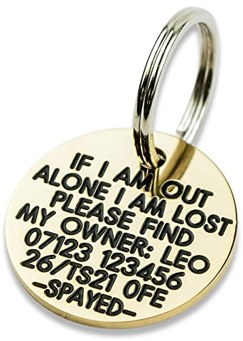 Engraved Dog tag, Deeply Engraved, Solid Brass 27mm Circular Dog tag
