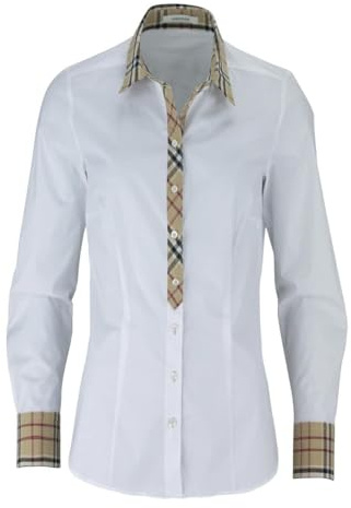 Sidendekal damblus – stadsblus – skjortblus – normal passform – långärmad – uni – stretch, Vit, 48