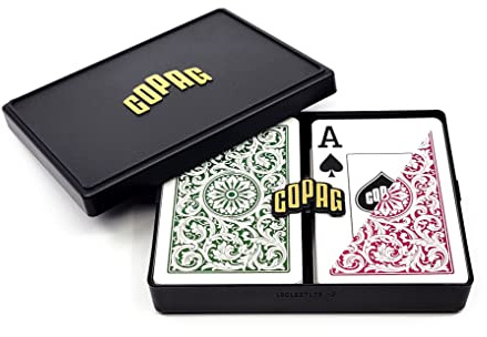 Copag 1546 Design 100% Plastic Playing Cards, Bridge Size (Narrow) Green/Burgundy (Jumbo Index, 1 Set)