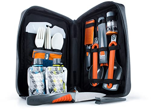 GSI Outdoors Destination Kitchen Set 24‑Piece, Full Camp Kitchen Kit, Cutlery for Persons, Pivot Tools, Spice Shakers & Carry Travel Case