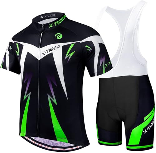 X-Tiger Cykeltröja för män, kortärmad set med 5D-gelvadderade shorts, cykelkläder, set för mountainbikes