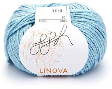 ggh Linova | Baumwolle mit Leinen Mischung | 50g Wolle zum Stricken oder Häkeln | Farbe 037 - Kristallblau