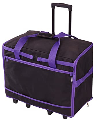 Sewing Online Borsa trolley extra large per macchina da cucire con ruote, nera con rifiniture viola | 63 x 43 x 30 cm | Custodia per macchina da cucire e la maggior parte delle altre macchine