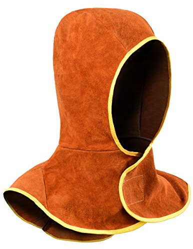 QeeLink Cappuccio per Saldatura Resistente al Calore e Ignifugo, Cappucci Saldatore in Pelle Bovina Crosta Coprendo Collo a Spalla, Complemento Casco per Saldatura