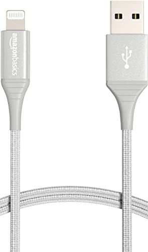 Amazon Basics Verbindungskabel Lightning auf USB-A, doppelt Nylon-umflochten, fortschrittliche Kollektion, MFi-zertifiziertes Ladekabel für iPhone, Silber, 0.9 m