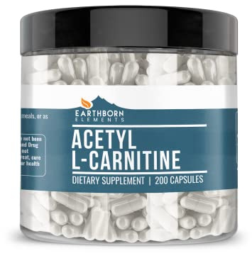 Earthborn Elements Acetyl L-Carnitine, 200 Capsules, Pure & Undiluted, No Additives