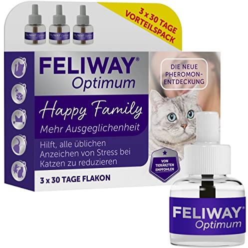 FELIWAY Optimum 3x30 Tage Vorteilspack für Pheromon Verdampfer, 3x48ml - Hilft Anzeichen von Stress bei Katzen und Kitten zu reduzieren, von Tierärzten empfohlen, klinisch getestet, für mehr Harmonie
