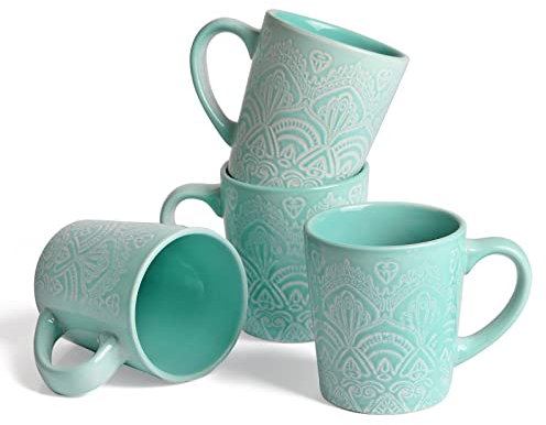 Hannah Choice Tasses à café en porcelaine,11 oz/320 ml (4 vert),Tasse à thé avec poignée，pour le bureau et la maison，cadeau sain avec une jolie boîte，va au lave-vaisselle et au micro-ondes