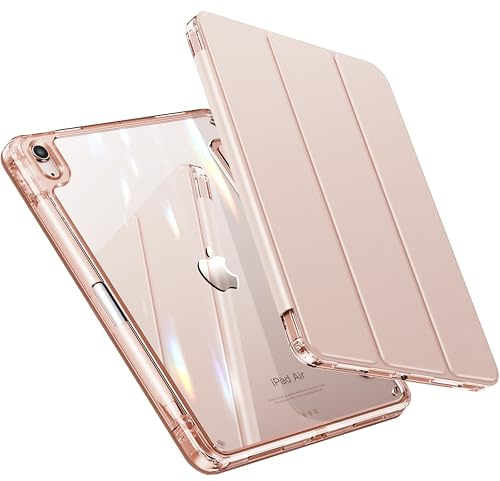 INFILAND Custodia per iPad Air 5a/4a generazione (2022/2020) M4 2026/M3 2025/M2 2024 10,9 pollici con retro e cornice in cristallo [ anti ingiallimento ] con supporto per stilo, Oro rosa