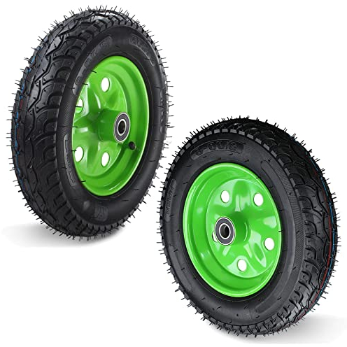 LIGUOYI 2er Set Gummiräder 3.00-8 Ø35 cm Luftreifen Rollen Schubkarren Reifen Ersatz 500Kg Gesamtkapazität 2 cm Schaftloch Industrierollen - Grün Hub Mit Kugellager - Plattformwagen Rad