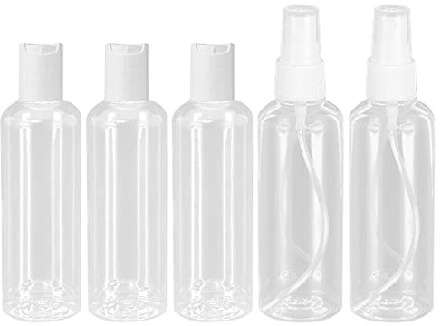 5 Pcs Travel Bottles for Toiletries, 100ml Fine Mist Mini Empty Spray Bottle Small Atomiser Plastic Refillable Cosmetic Containers Travel Size Bottle Set Clear Squeeze Bottles for Travel or Cosmetic