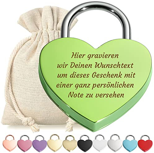 Cadenas d'amour en forme de cœur - Avec clé - En métal anodisé - Cadeau d'amour - pour la Saint-Valentin - Couple marié