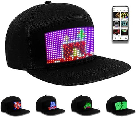 WLDOCA Bluetooth LED Hut RGB Programmierbare Scrollen Nachricht Display Baseball Kappe Fischer Hut für Weihnachten bar Party Zeigt,Schwarz,A