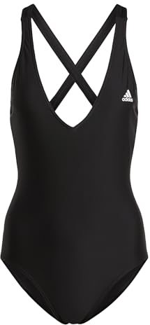 adidas Donna Partial 3-Stripes Swimsuit, Black / White, 46