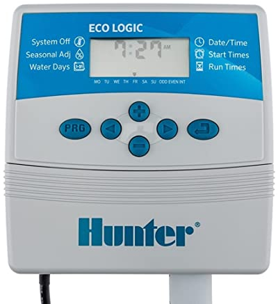 GNCGarden Programador de riego eléctrico Eco Logic 6 Estaciones Interior Hunter - Hunter ELC-601I-E - Hunter Eco-Logic Programador de Interior - Temporizador para riego 24V