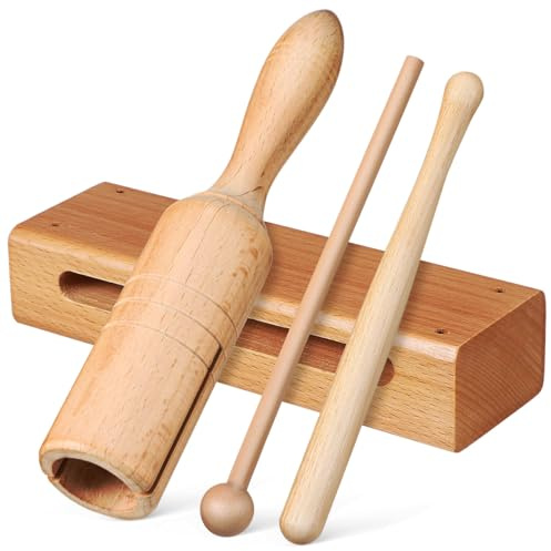 ERINGOGO Holzblock Mit Schlägeln Orff Instrumente Klanghölzer Und Hand-Klapperrohr 2 Sätze Rhythmus-Holzblock Für Kinder Ab 2 Jahren Musikinstrumente Für Schule Familie Und Gruppenaktivitäten