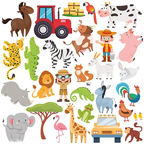 WALPLUS 28 Stück Gel-Aufkleber, Tiere, wiederverwendbar, Wandtattoo, für Kinder, Gel-Sticker für Fenster, Dschungel, zur Dekoration von Kinderzimmern, Klassenzimmern, Kindertagesstätten, Mottopartys