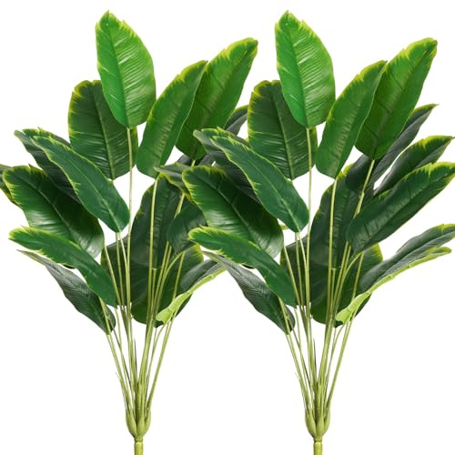 Melorca&Guilla Artificial Plants 2PCS 30“Artificial Bird of Paradise Plants,Faux Banana Tree,Fake Plants Tropical Greenery Shrubs Bushes for Garden Porch Window Box Shop Office Home Décor