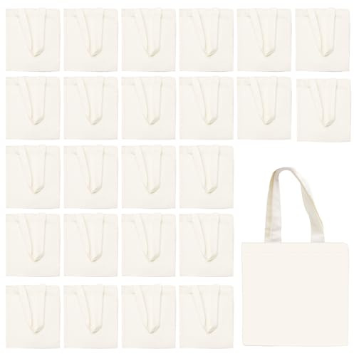 CONEHOY 25 Pcs Mini Tote Bag Reusable Grocery Bags Blank Canvas Tote Bags DIY Sacks Gift Bags for Kids DIY Craft Party Favors (8.5 x 8 Inch)