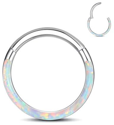 ESHIONER G23 Titan Septum Piercing Helix Ring Nasenpiercing Ring Nasenring Piercing Ohr Nostril Tragus Conch Daith Clicker Lippenpiercing Nose Ringe Opal Hypoallergen Gold Silber 16G 10MM
